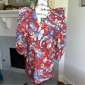 Zara Red and Blue Floral Blouse